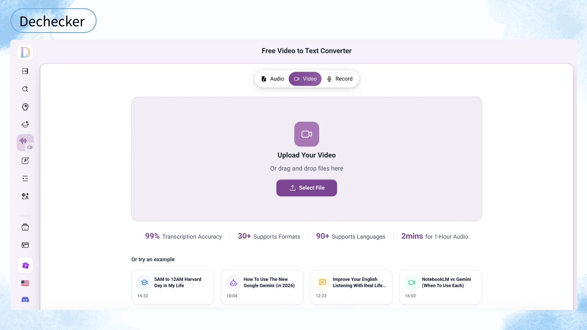 Dechecker: Video to Text Converter for Academic and Campus Content - Dechecker