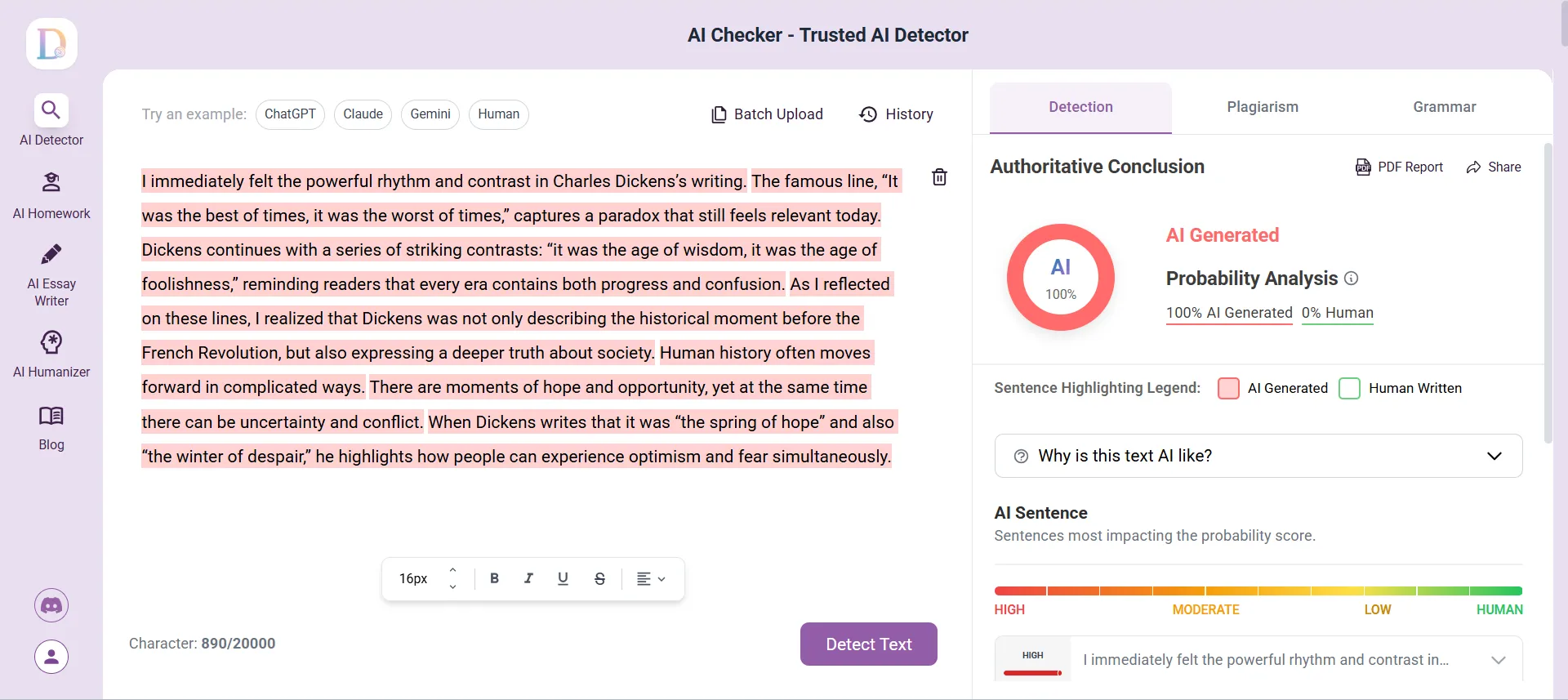 Dechecker – Accurate detection for academic content