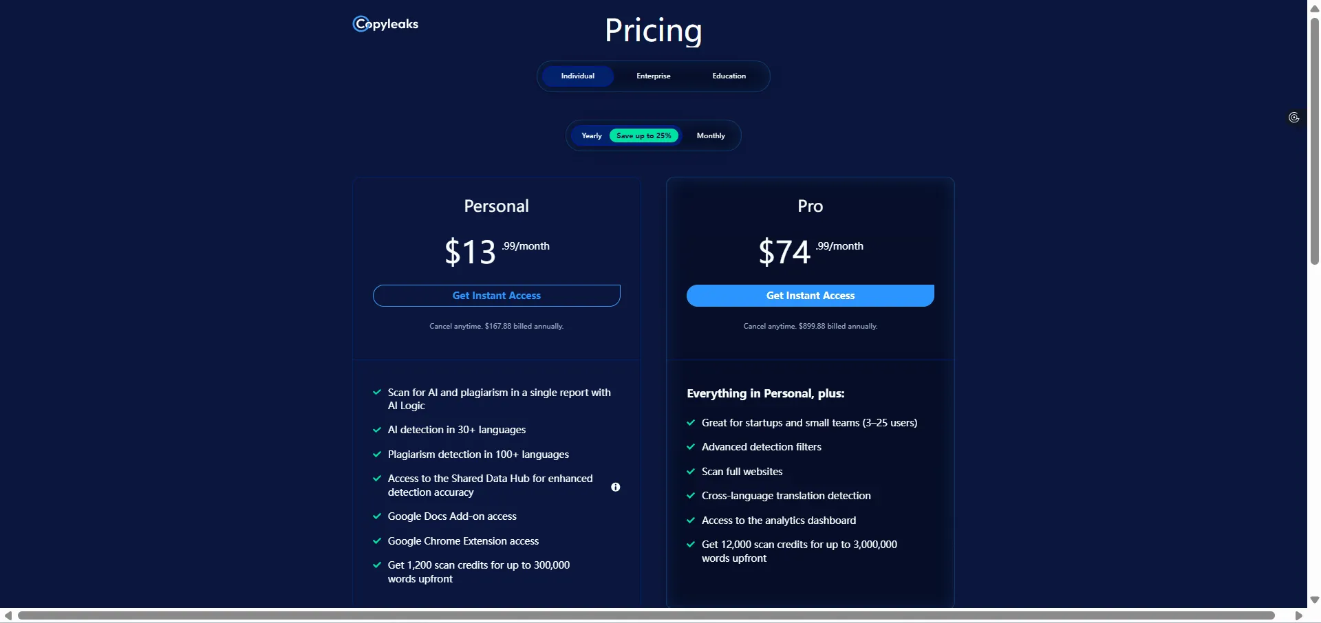 Copyleaks: Paid Subscription Model