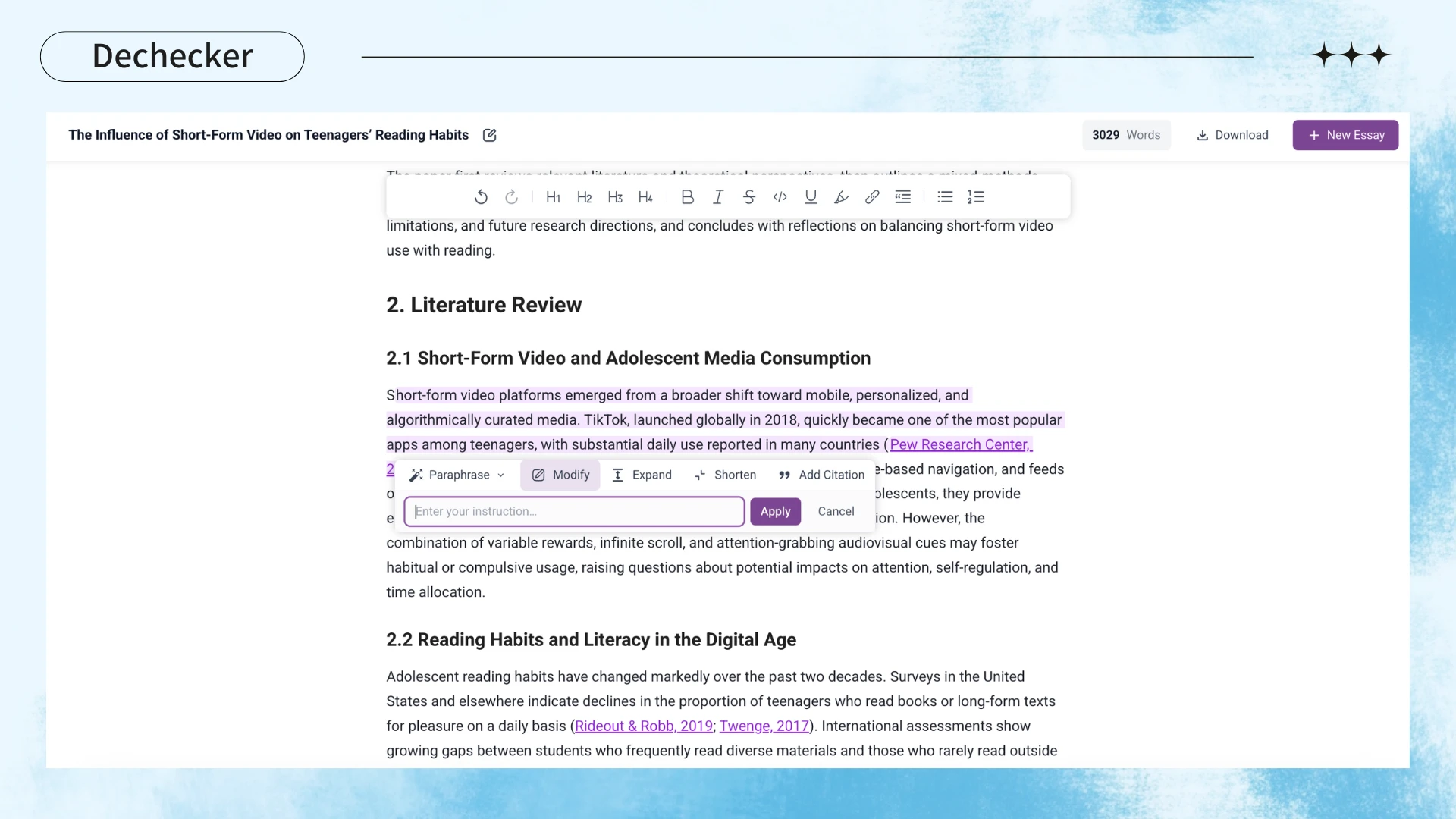 Edit with a specific goal - Dechecker